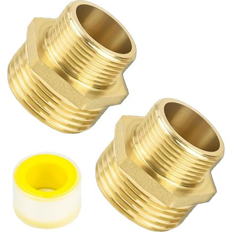 2 Pièces Mamelons Double Réduction en Laiton 1" à 3/4", Réducteur en Laiton Filetage Extérieur avec Bande d'étanchéité Filetée pour Industrie Commerce Maison (AG diamètre 32 mm x AG Ø 25 mm) (1/5)