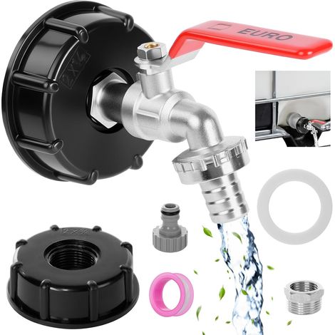 Robinet Cuve 1000l, Robinet de Jardin Alliage de zinc avec 1/2" - 3/4" Adaptateur, S60X6 IBC Robinet Raccord Cuve, Résistant à la Rouille et au Gel Pour Jardin, Machine à Laver, Baril de Pluie (1/5)