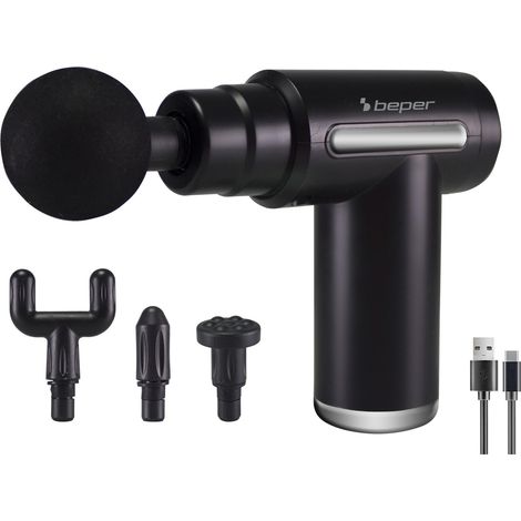 BEPER P302MAS002 Massaggiatore a percussione, 30W, Pistola per massaggio ricaricabile, 4 Testine intercambiabili, 6 Livelli di intensità, Nero (1/5)