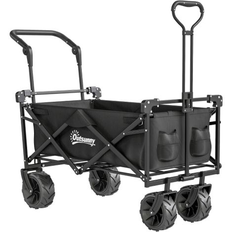 Portable Folding Trolley Cart with Canopy and 4 Wheels for Easy Transport – Ideal for Beach, Camping, and Outdoor Activities, Black (1/5)