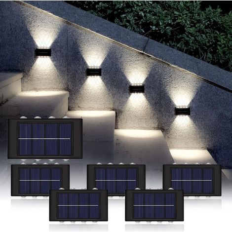 Lot de 6 Applique murale solaire d'extérieur , étanche IP65, pour terrasse, jardin, garage, piscine – Lumière blanche 6 500 K (1/5)