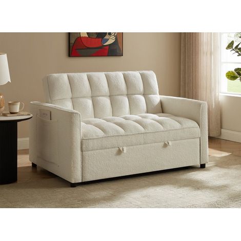 Canapé convertible 2 places en tissu bouclette écru JASPER