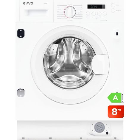 EVVO Lavadora 8 kg integrable Aura 8, 1350 rpm, Clase energética A, Motor Inverter, Tambor eProtect, 15 programas, Smart Load, Lavado Rápido, Inicio diferido
