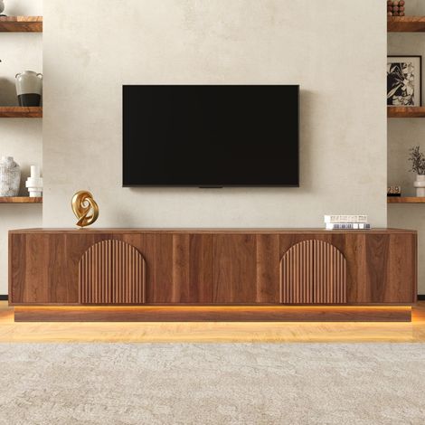 Meuble TV bas 180 cm, Banc télé avec LED multicolore et 4 portes, style rétro, pour Salon, Couleur noyer (1/5)