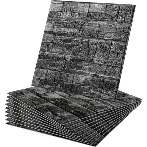 Panneaux Muraux 3D Autocollants 30×30 cm – Carreaux Muraux PVC avec Film Aluminium, Imperméables et Amovibles, Décoration Murale pour Cuisine, Salle de Bain et Salon, Noir – Lot de 10 (1/5)
