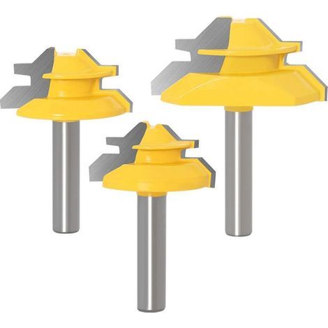 8-mm-Schaft-Nutfräser-Set, 3-teiliges 45°-Gehrungsfräser-Set, 45°-Zahnfräser-Set mit Arretierung, für Heimwerkerarbeiten an Holz und Möbeln (1/5)