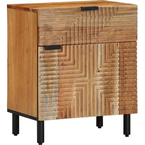 Table de chevet armoire de lit bois d'acacia massif marron 1 tiroir 1 porte 50 x 33 x 60 cm (1/5)