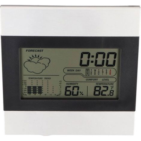 Horloge Météo - Affichage Température Et Humidité Intérieures - Boîtier Aluminium ABS - Fonction Alarme Et Suspension Murale - 1 Pièce (1/4)