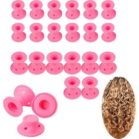24 x Bigoudis en Silicone - Bigoudis à Coiffage Facile - Aide à la Beauté des Boucles sans Chaleur - Rose - 12 Grands 12 Petits - Convient à Tous les Types de Cheveux