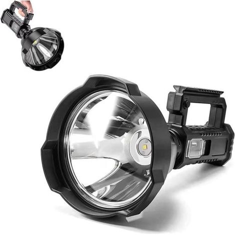 Lampe torche professionnelle puissante - 6000 mAh / 2000 lumens - 4 modes d'éclairage - 11,4 x 11,4 x 27 cm - Projecteur LED portable longue portée (1/5)