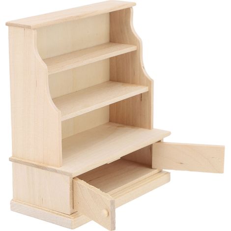 Bibliothèque miniature en bois à l'échelle 1:12, robuste et décorative, idéale pour la chambre ou la salle de jeux d'un enfant. (1/5)