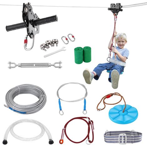 VEVOR Kit Teleferica Zipline 24,38 m da Giardino Cortile Parco Attivita Esterna, Corda Scivolo con Corrimano Seduta Carico max. 149 kg per Divertimento allAperto per Bambini, Kit Teleferica Sportiva (1/5)