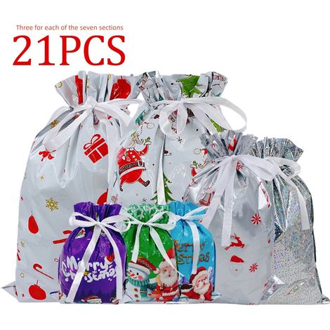 Sac Cadeau De Noël - Sac À Cordon Réutilisable - En Aluminium CPP Double Couche - Pour Présents Fêtes Et Fournitures De Paquet - 21 Pièces (1/5)