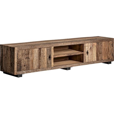 Meuble télé style colonial en bois naturel - Chêne brun rustique profond (1/5)