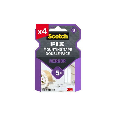 Lot de 4 rubans d'assemblage double face Scotch-FIX™ Mirror, 19 mm x 1,5 m, 1 rouleau/paquet