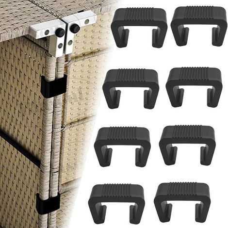 Pinces pour meubles de jardin en osier et rotin, pinces en plastique, clips pour canapé en rotin, connecteurs pour meubles de jardin, canapé, patio, meubles - Lot de 8 (Noir) (1/3)