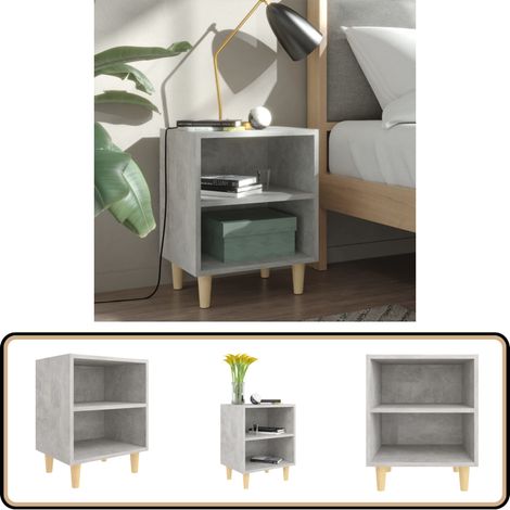 Table de chevet avec pieds en bois Gris béton 40x30x50 cm - Table De Chevet - Meuble De Chambre - Table Latérale - Design Scandinave - Table Avec Étagères (1/5)