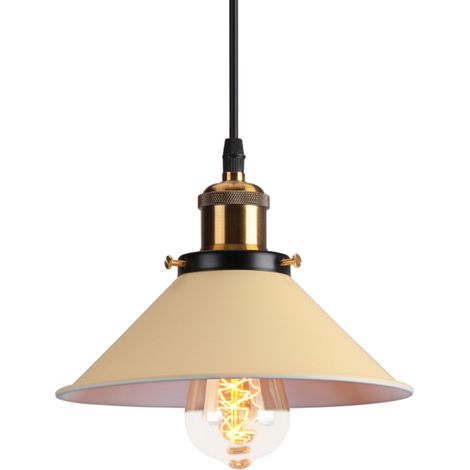 Lámpara Colgante Industrial Ø22cm - Amarillo Claro Lámparas de Techo Altura Ajustable E27 Metal Hierro para Salón Dormitorio Cocina Restauarante (1/5)