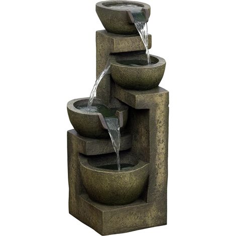 Fontaine grise résistante aux intempéries avec 3 jets, dimensions 25 x 24 x 60 cm, décoration aquatique pour jardin. (147 caractères) (1/5)
