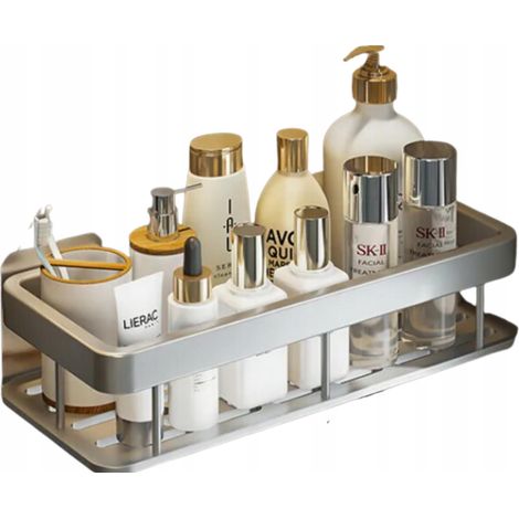 SET MIT 2 BADEZIMMERREGALE, HÄNGENDES METALL, SELBSTKLEBEND, SILBER, LOFT [P1-SR]