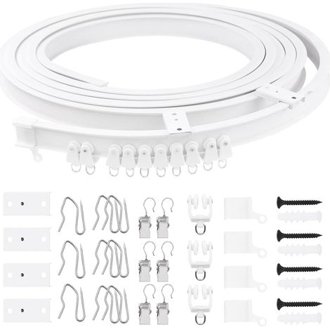 Ensemble de tringle de plafond incurvée et pliable blanche de 5M/16,4pi, 155 pièces, comprend 40 crochets de rideau de 3,5 cm, 40 pinces à rideau pour rideaux de douche en forme de U et de L (1/5)