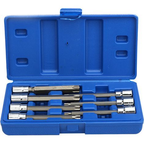Jeu de douilles Torx Star extra longues en acier Cr-V de qualité supérieure, 7 embouts T25 T30 T40 T45 T50 T55 T60, entraînement 3/8 pouces, douilles 110 mm, manchon hexagonal à prune (1/5)