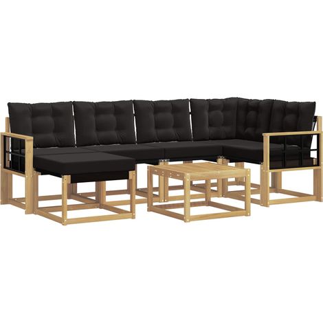 Outdoor Sofa Set with Cushion 7 pcs White and Black vidaXL