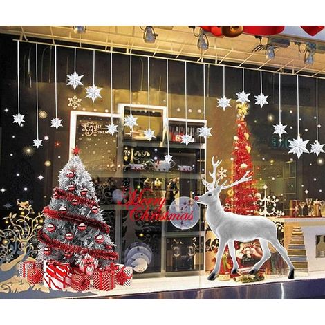 Grands stickers vitres de Noël – flocons, père Noël, renne, PVC statique amovible sans résidu (1/5)