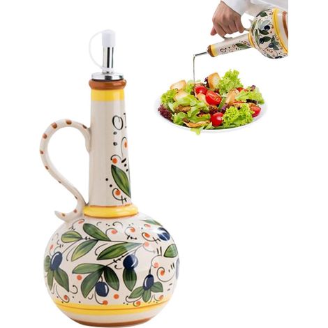 Bouteille À Huile D'Olive En Céramique 680 ml Poterie Portable Avec Bec Conteneur D'Huile D'Olive En Céramique Pour Cuisine Maison Table Conservation Vinaigre (1/5)