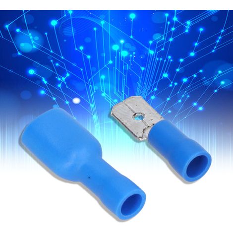 100 connecteurs plats isolés bleus femelles/mâles avec bornes à sertir électriques 16-14 AWG (1/5)