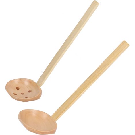 2 cuillères en bois robustes et légères pour une utilisation quotidienne en cuisine, design ergonomique et finition brillante. (1/5)