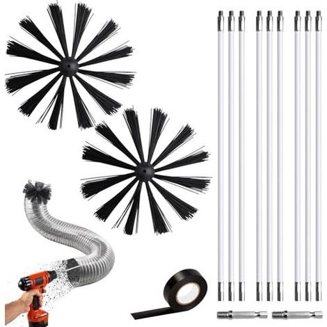 Ensemble de 9 manches pour brosse de cheminée, brosse pour conduit de poêle de 150 mm de diamètre, brosse pour le nettoyage des conduits de cheminée, 9 manches de 410 mm (1/5)