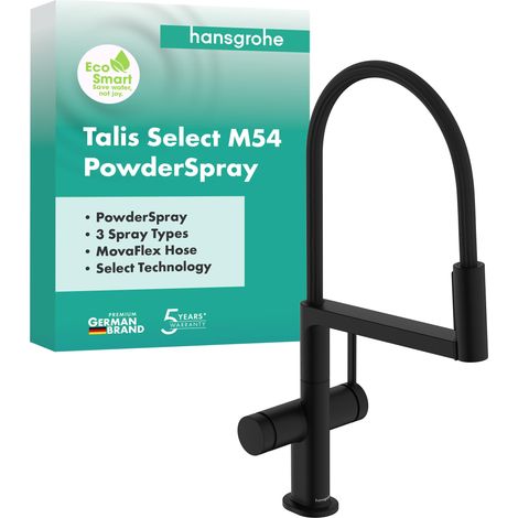 Hansgrohe Talis Select M54 PowderSpray - Miscelatore per lavello con braccio di erogazione flessibile e doccetta, EcoSmart, nero opaco 72861670 (1/5)