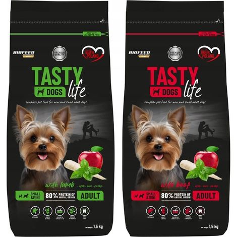 TASTY DOGS LIFE Cibo secco per cani di piccola taglia, agnello 1,5 kg + manzo 1,5 kg