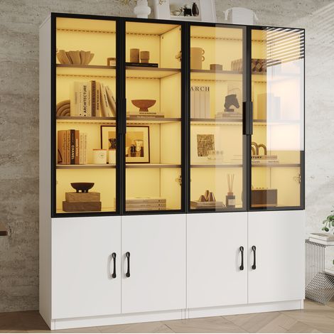 Vitrine moderne de salon 120 x 40 x 160 cm en verre fumé et panneau de particules, avec éclairage LED multicolore, 2 portes et rangement fermé – CHICFURN (1/5)