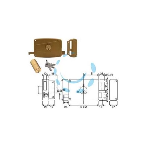 SERRATURA APPLICARE PER PORTE IN LEGNO DOPPIO CIL.FISSO SCR.+CAT. 310A - mm.60 DX (310A)