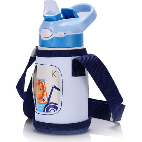 Gourde isotherme enfant en acier inoxydable avec paille, 400 ml, coloris bleu avec housse (1/4)