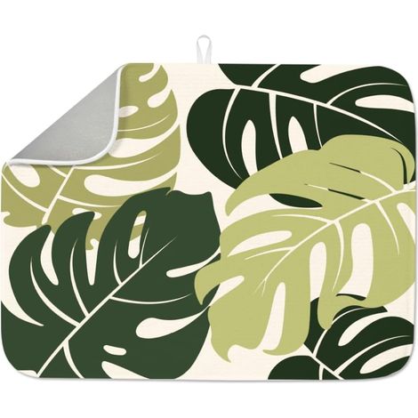 Tapis d'égouttement en feuille de palmier 60 x 45 cm Feuilles vertes tropicales en microfibre Tapis de vaisselle surdimensionné Tapis de protection Tapis de protection absorbant avec support (1/5)