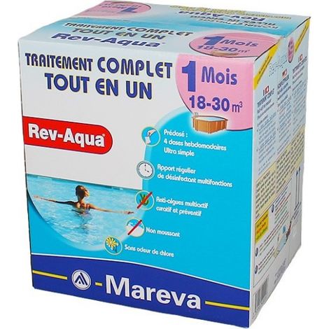 Mareva – Désinfectant chloré pour piscine 18-30 m3 – Traitement complet multi-actions 1 mois – Anti-algues, clarifiant, floculant