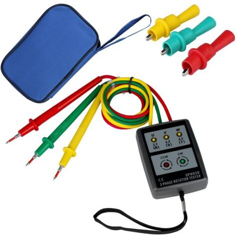 Testeur de séquence de phases Testeur de champ tournant Affichage numérique des phases : Testeur de rotation de présence de séquence de 3 phases avec pinces crocodiles et testeur sonore AC60V600V (1/5)