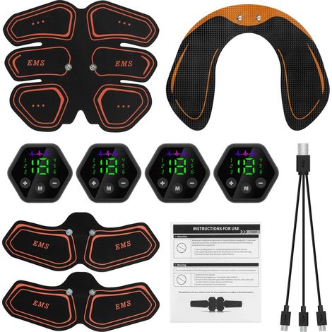 Elektrostimulationsgerät für Bauch und Hüfte mit LCD-Bildschirm und USB-Anschluss für Heimtraining, Fitness und Muskelaufbau. Figurformendes Korsett für die Taille 02894-AquaForge
