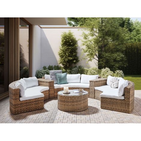 Conjunto de jardín 9 plazas de ratán sintético con sofá en forma de U con almacenaje y cojines marrón dorado Severo (1/5)