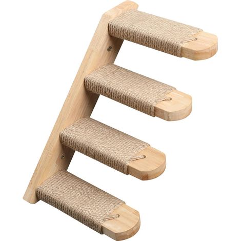 Étagère d'escalade Murale pour Chat, Escalier à Quatre Marches avec Griffoir en Jute pour Chat, Perchoir, Plate-Forme Fournitures (1/5)