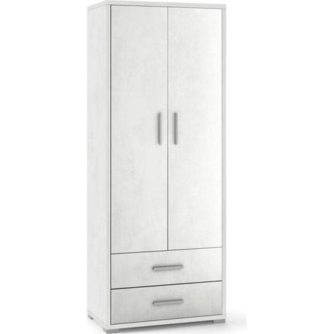 Mehrzweckschrank mit zwei Türen und zwei Schubladen in Ossido White 71x41x H182 cm