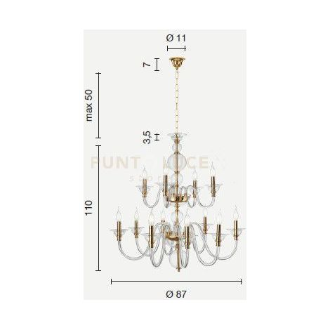 LAMPADARIO TEBE 12 LUCI TRASPARENTE E CROMO ATTACCO E14 D.87CM