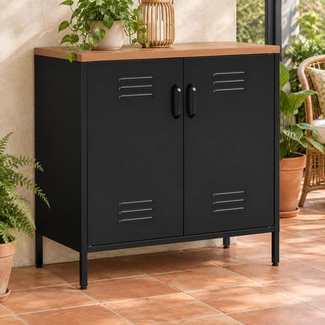 Credenza industriale 80 x 40 x 80 cm, 2 ante, ripiano regolabile, metallo nero DESVIAE (1/5)