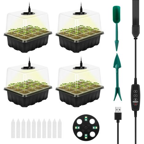 4 - Plateau De Semis - Lampe De Croissance - Humidité Réglable - Germination Fleurs Légumes Herbes - Transparent - 12 X 4,48 Cellules (1/5)