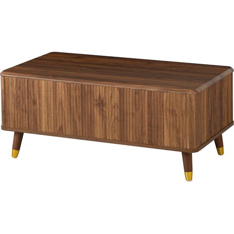 Mesa de centro retro con tapa elevada, efecto nogal y compartimento para almacenar (1/5)