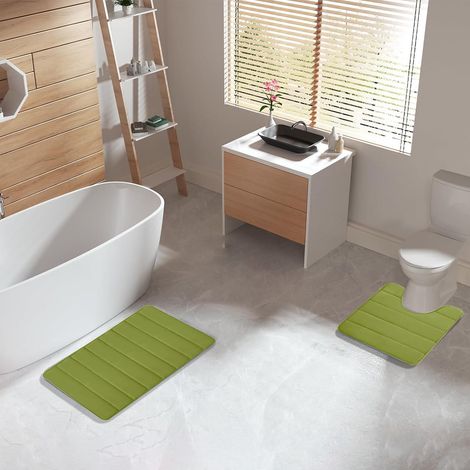 Tapis De Salle De Bain - Tapis Toilette 2 Pièces - Dos En Caoutchouc Anti-Dérapant - Velours Peluche Et Mousse Mémoire - 40x50 cm Et 40x60 cm (1/5)