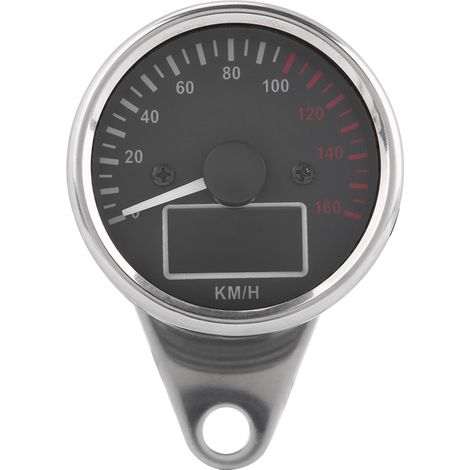 1 Stück Motorrad-Tachometer, universeller digitaler LED-LCD-Tachometer/Drehzahlmesser für Motorräder mit 0160 km/h im Retro-Chrom-Stil.